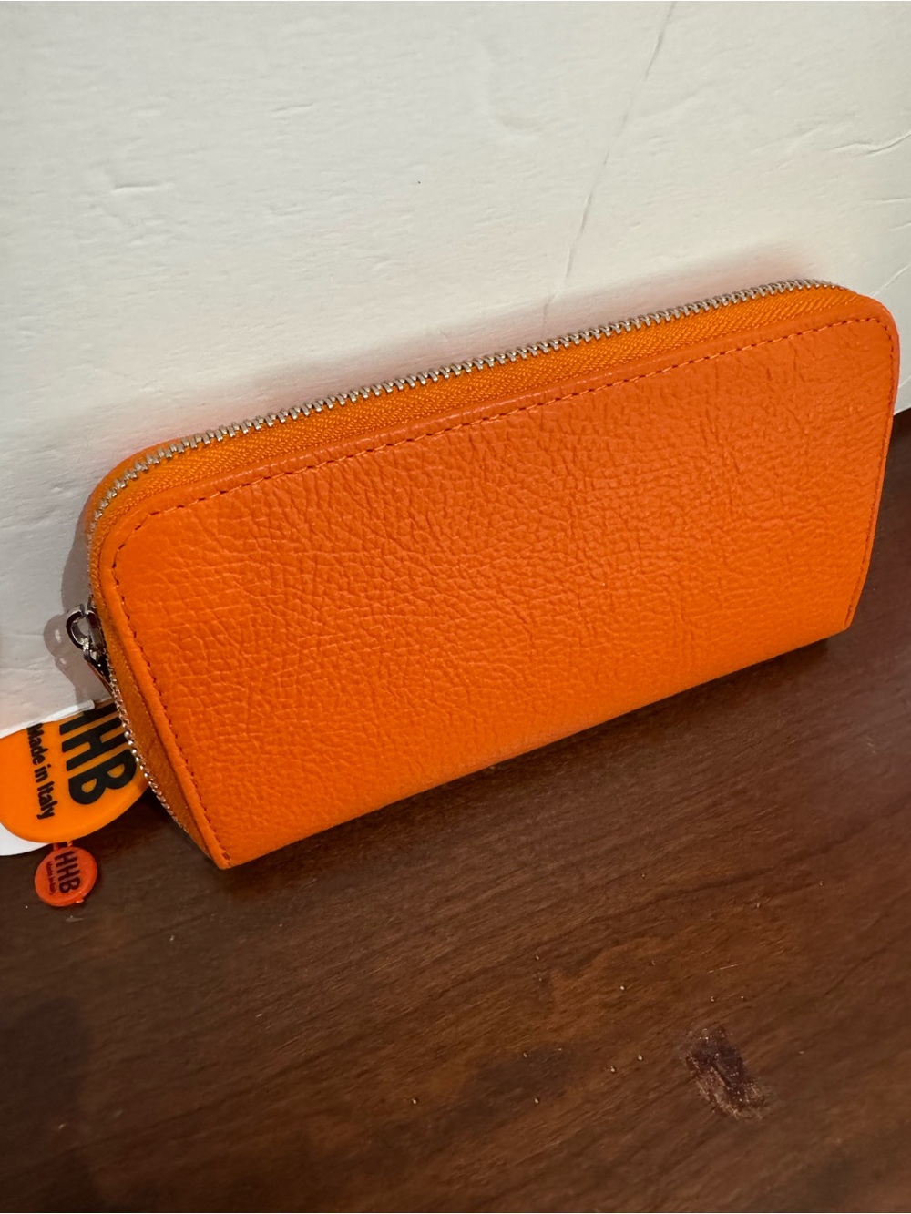 Orange Zip-Around Leather Wallet